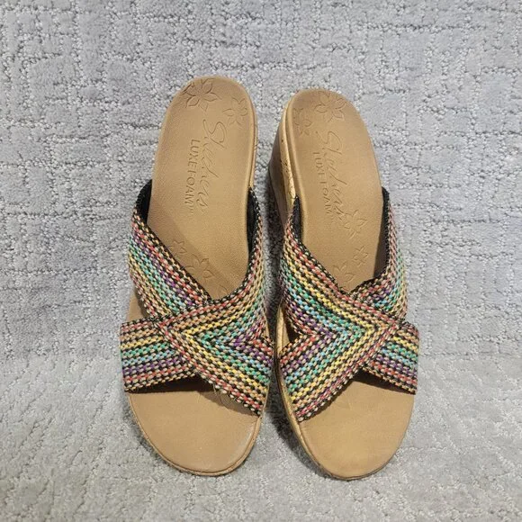 Skechers Beverlee Women's Size US 8 Rainbow Wedge Cross Strap Sandals - Picture 3 of 10